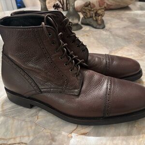 Men's Dark Brown Leather Cap-Toe Lace-Up Boots